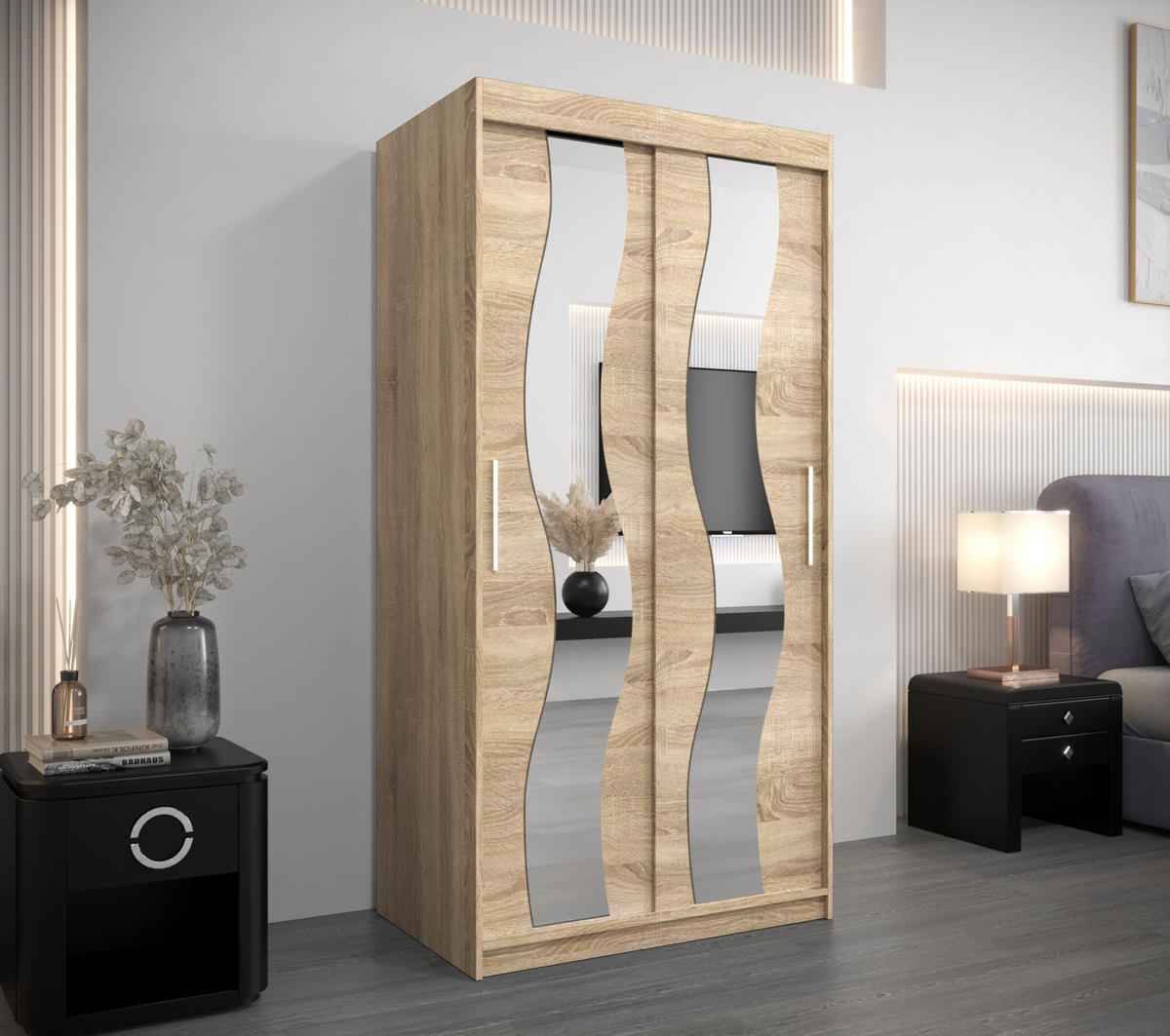 SCHWEBETÜRENSCHRANK 200/100/62 2-türig - Silberfarben/Sonoma Eiche, Holz/Kunststoff (100/200/62cm) - Abiks Möbel