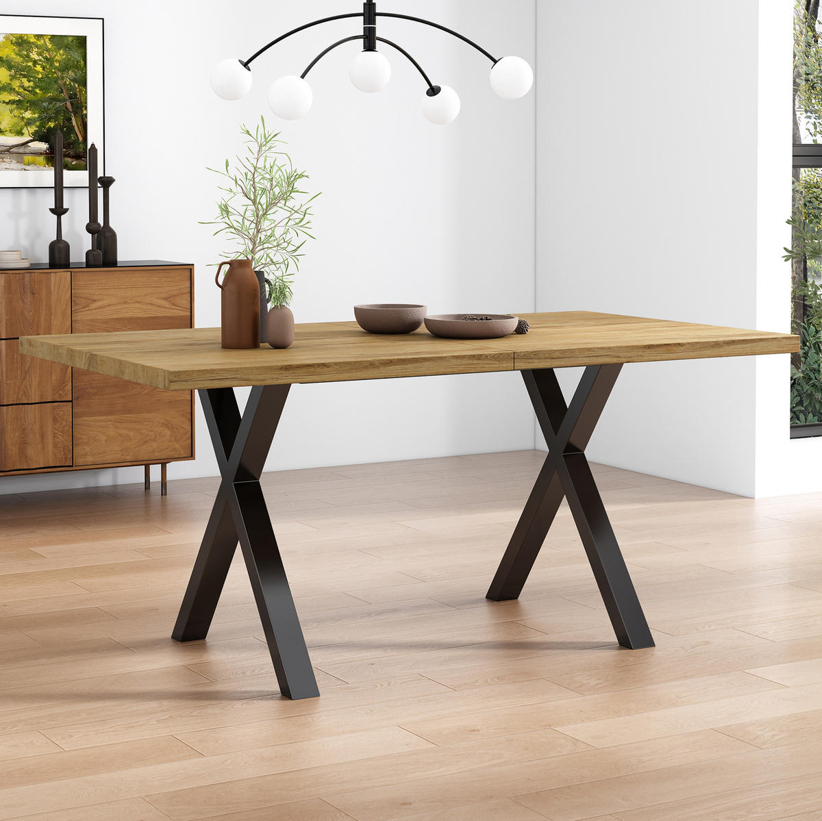ESSTISCH 140/80/76 cm in Eichefarben mit Kreuzgestell und MDF-Tischplatte - Eichefarben, Holzwerkstoff (140/80/76cm) - Flora Grace