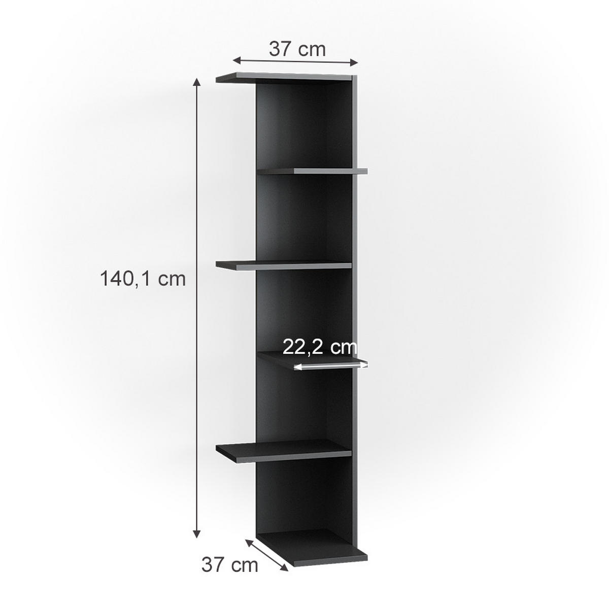 ECKREGAL Tera Anthrazit 37 x 140.1 cm - Anthrazit, Holzwerkstoff (37/140.1/37cm) - Vicco