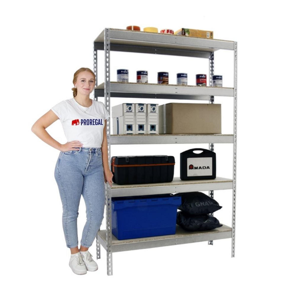 SCHWERLASTREGAL BIG WOOD YETI FIVE | HxBxT 200x180x60cm | Fachlast 400kg | Verzinkt - Silberfarben, Metall (180/200/60cm) - PROREGAL