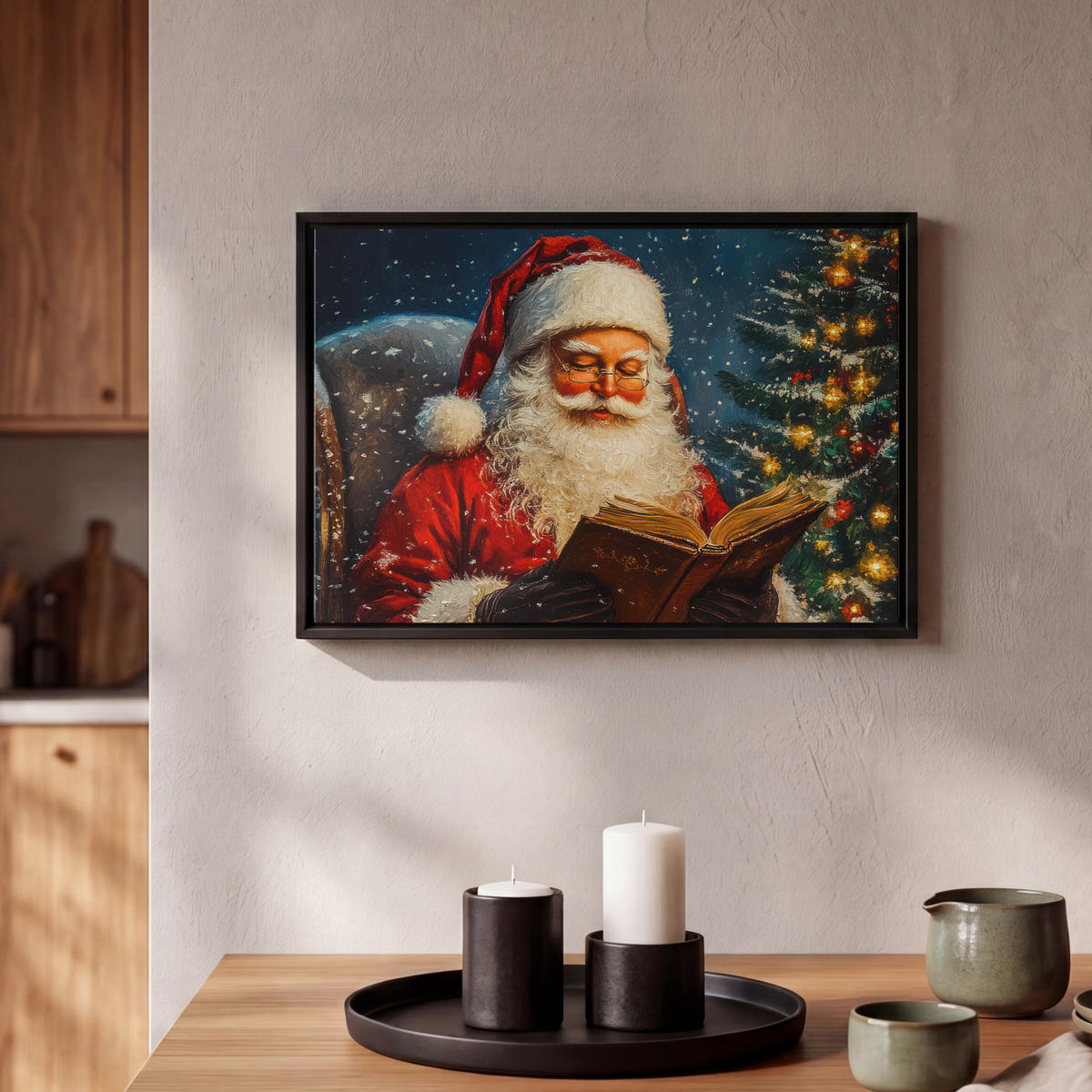 LEINWAND Bilder mit Rahmen - Weihnachtsmann - Weihnachten - Winter - Weihnachtsbaum - 30x20 - Bordeaux, Textil (30/20cm) - MuchoWow
