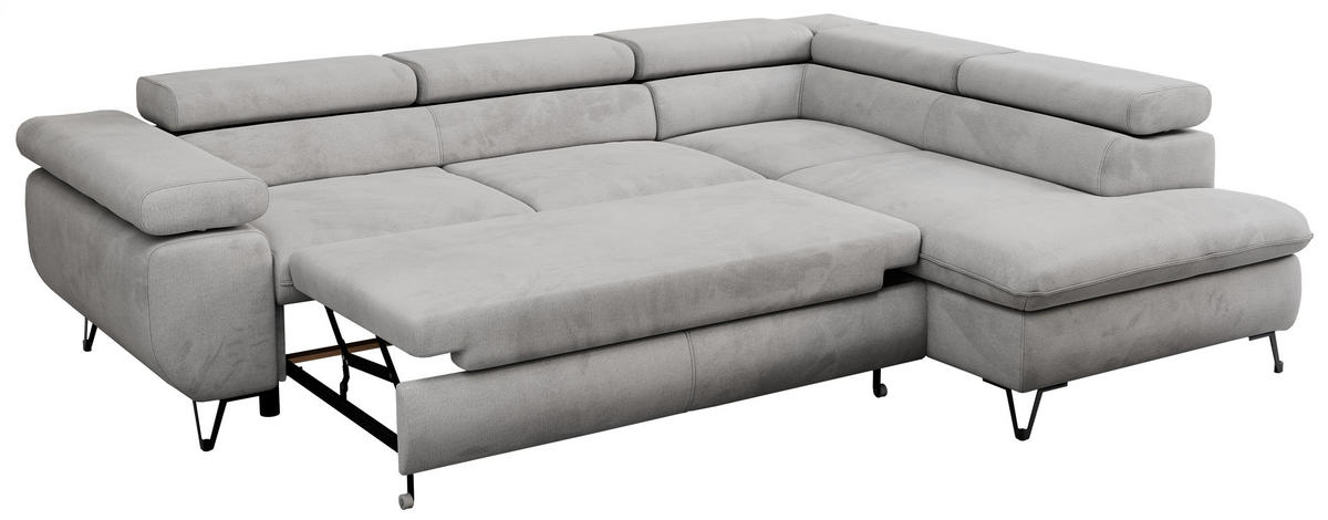 ECKSOFA PEDRO L Hellgrau Velvet - Rechts Seite - Hellgrau/Schwarz, Textil/Metall (273/208cm) - MKS