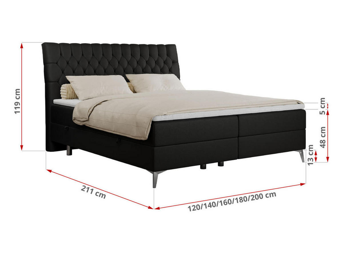 BOXBETT MILEN 180/200 Schwarz Kunstleder - H4 - Schwarz, Holz/Textil (180/200cm) - MKS