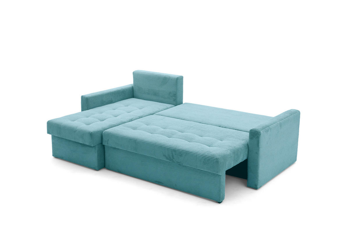 ECKSOFA PULA L Links mit Schlaffunktion 132x198 Cord Blau - Blau/Schwarz, Holz/Kunststoff (214/145cm) - Muffo