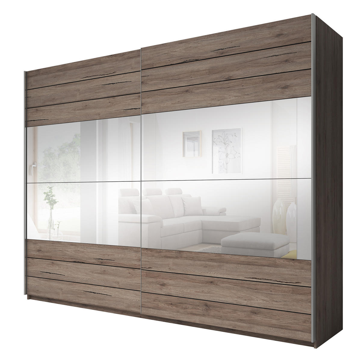 SCHWEBETÜRENSCHRANK GALASSIA 270/210/61 cm 2-türig mit Spiegel Kastanienfarben - Kastanienfarben, Holzwerkstoff (270/210/61cm) - MASSENO