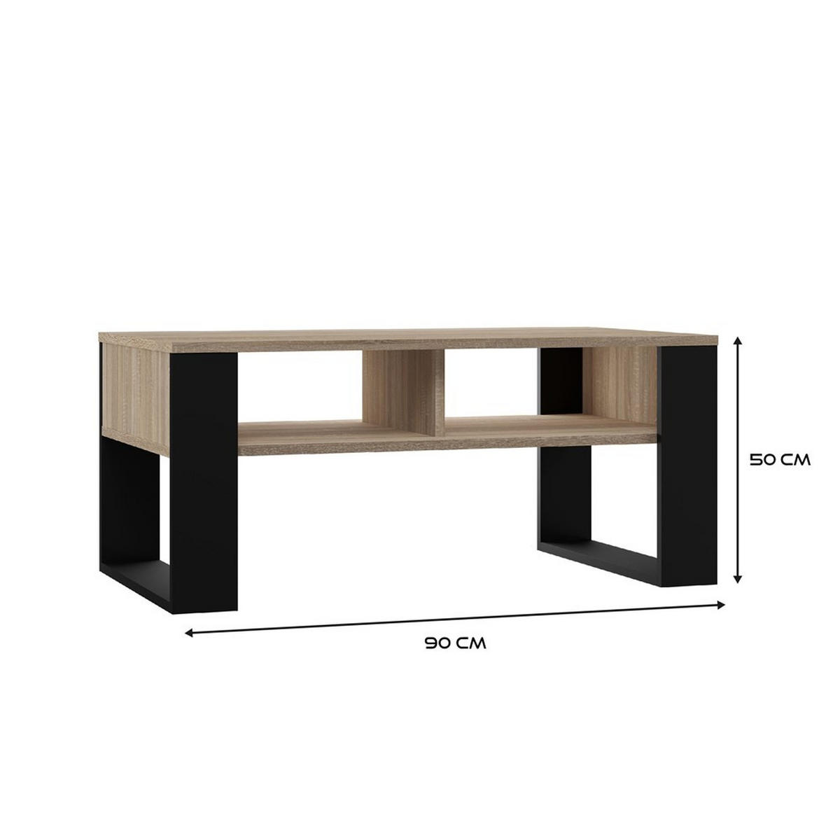 COUCHTISCH Sonoma, Schwarz 90/50/58 - Schwarz/Sonoma Eiche, Holzwerkstoff (58/90/50cm) - RAUMHIRSCH FURNITURE