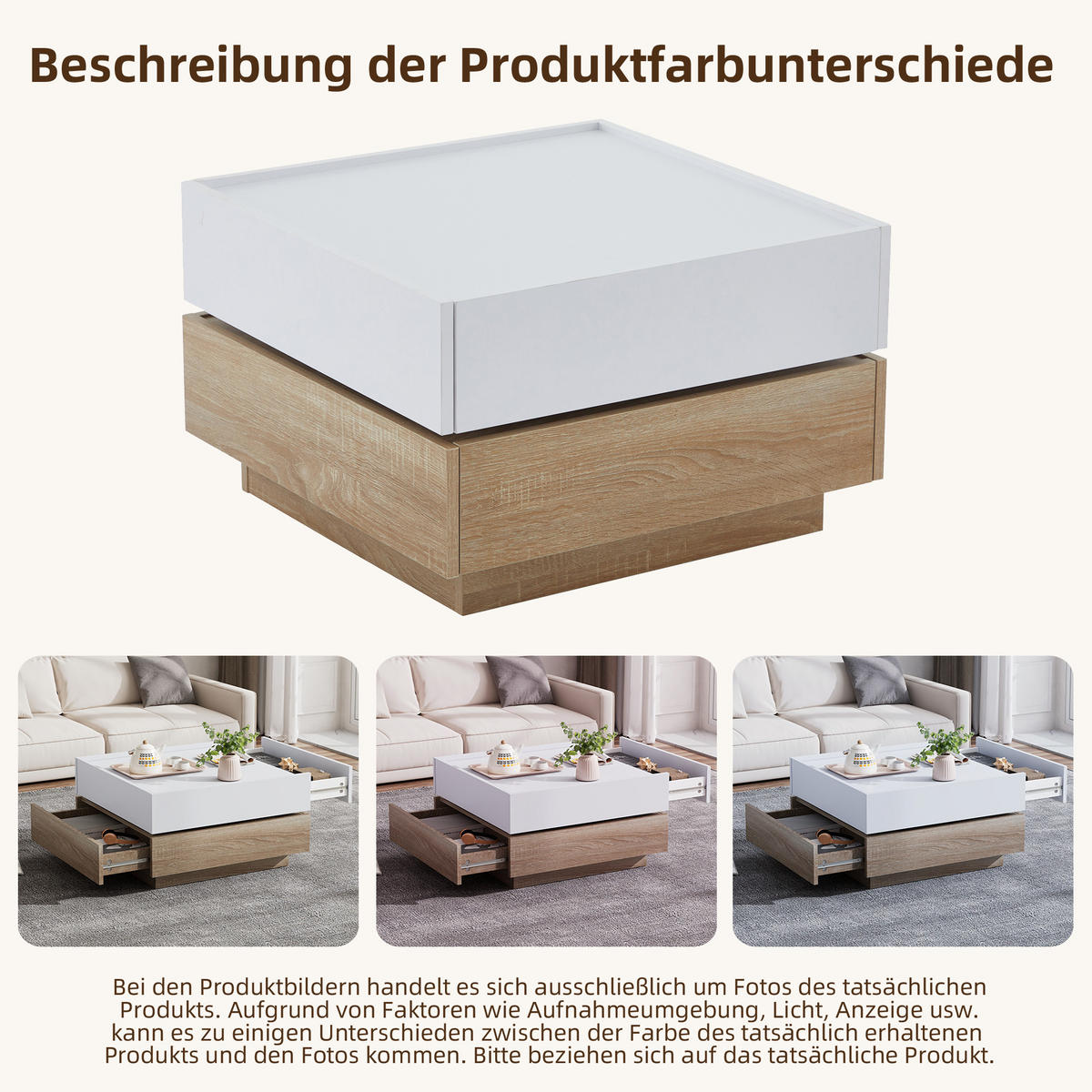 COUCHTISCH DE-078 Drehbar Weiß/Walnuss - Weiß, Holzwerkstoff (60/60/38cm) - ComfortXL