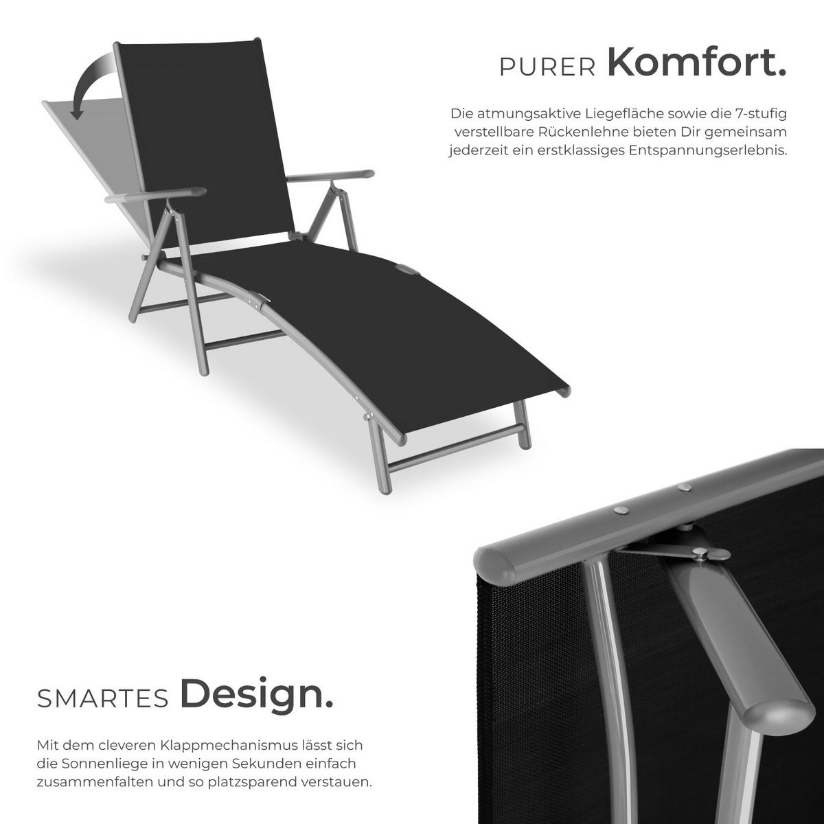 GARTENLIEGE Marisol,182 x 62 x 59 cm,dunkelgrau - Dunkelgrau, Kunststoff (62/59/182cm) - tectake