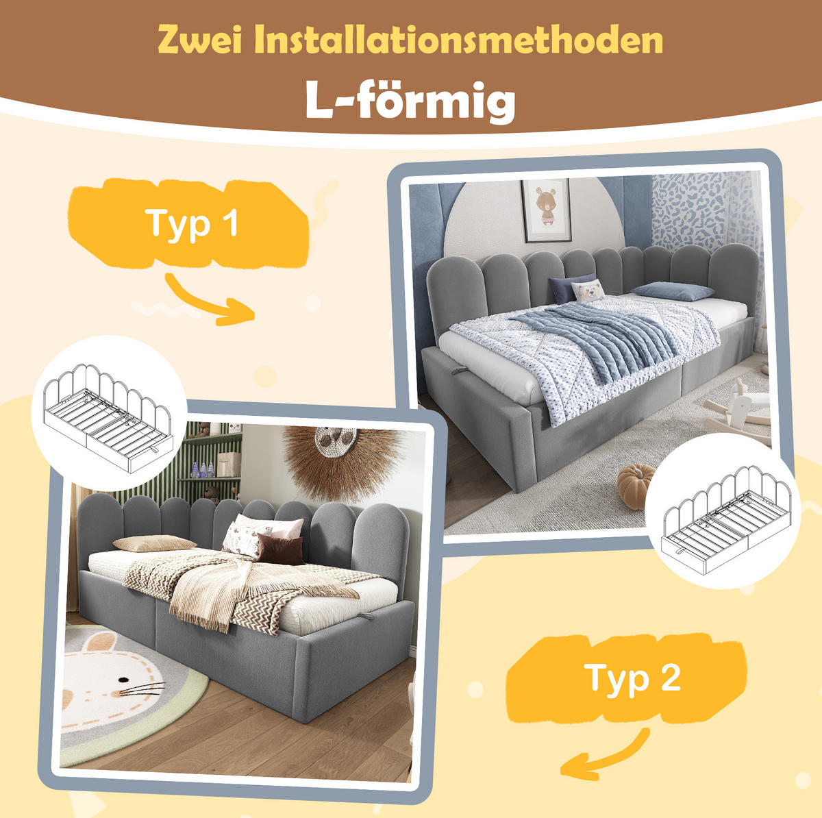 POLSTERBETT 90/200 cm Grau aus Samt mit Stauraum - Grau, Textil (90/200cm) - OKMYHOME