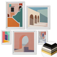WANDBILDER 5er-Set - 50x50 cm & 20x30 cm & 40x60 cm Weißer Rahmen - Farbenfrohe moderne Gebäude - Weiß, Kunststoff (40/60cm) - ArtPrintCave