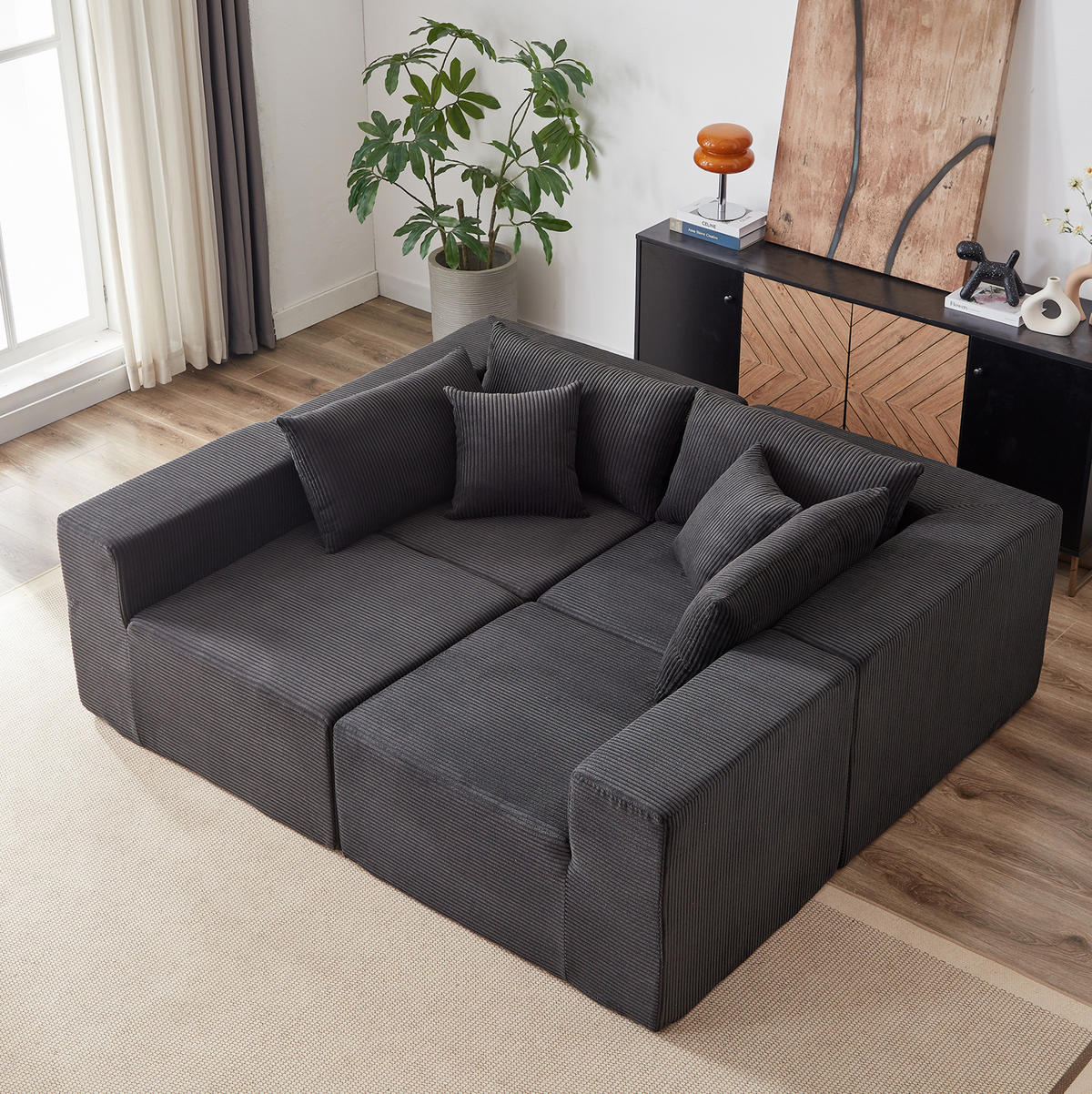 ECKSOFA 264/167/71 cm schwarz aus Cord und Schaumstoff mit freier Kombination - Schwarz, Textil (167/264cm) - OKWISH
