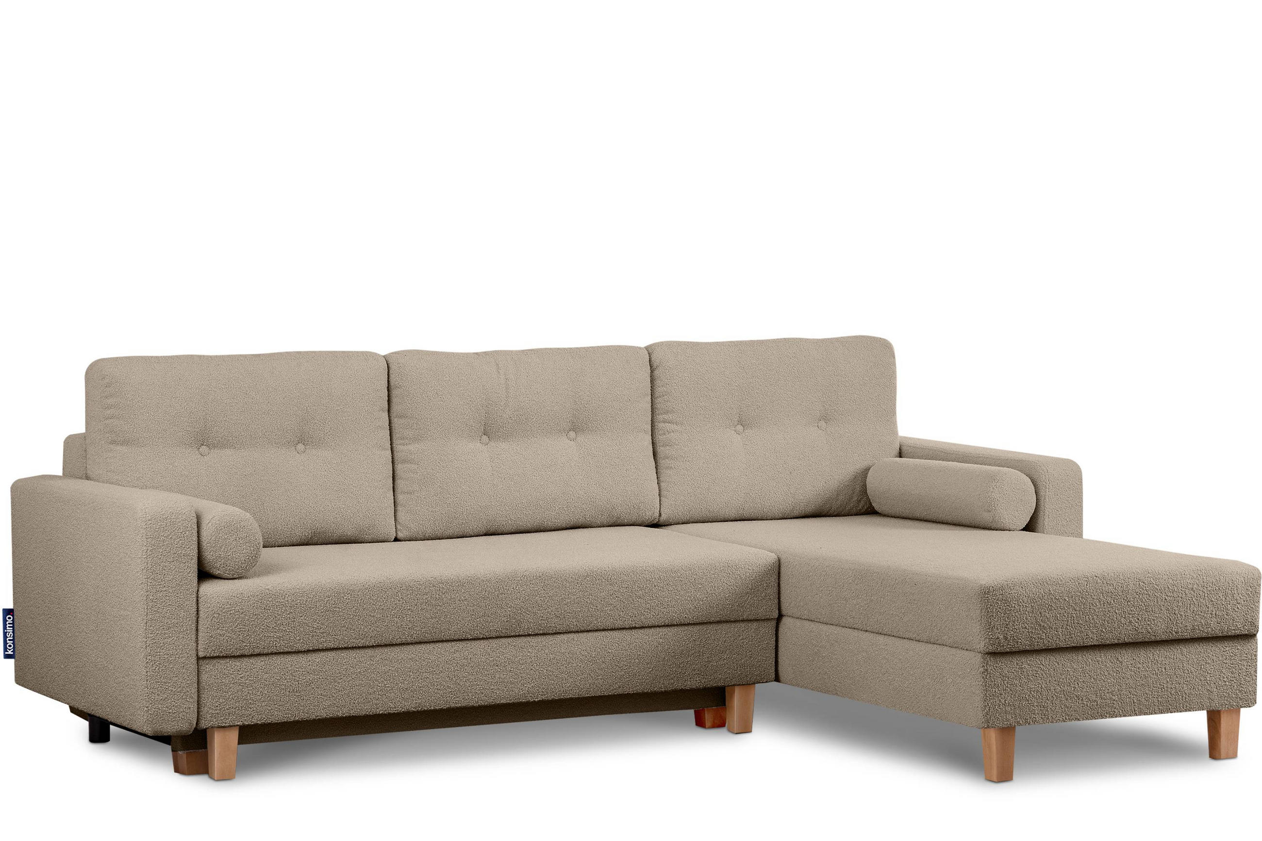 ECKSCHLAFSOFA ERISO 3/4 Sitzer und Universalecke mit Ottoman, Bouclé-Stoff, braun - Braun, Textil (240/183cm) - KONSIMO®