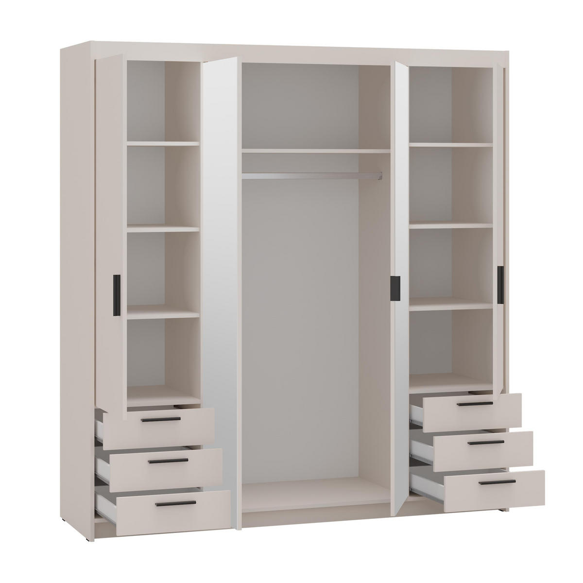 KLEIDERSCHRANK Storicos Beige 176,3/190,5/53 cm - 4T6S Modern mit Schubladen und Spiegel - Beige, Holzwerkstoff/Kunststoff (176.3/190.6/53cm) - AX Living