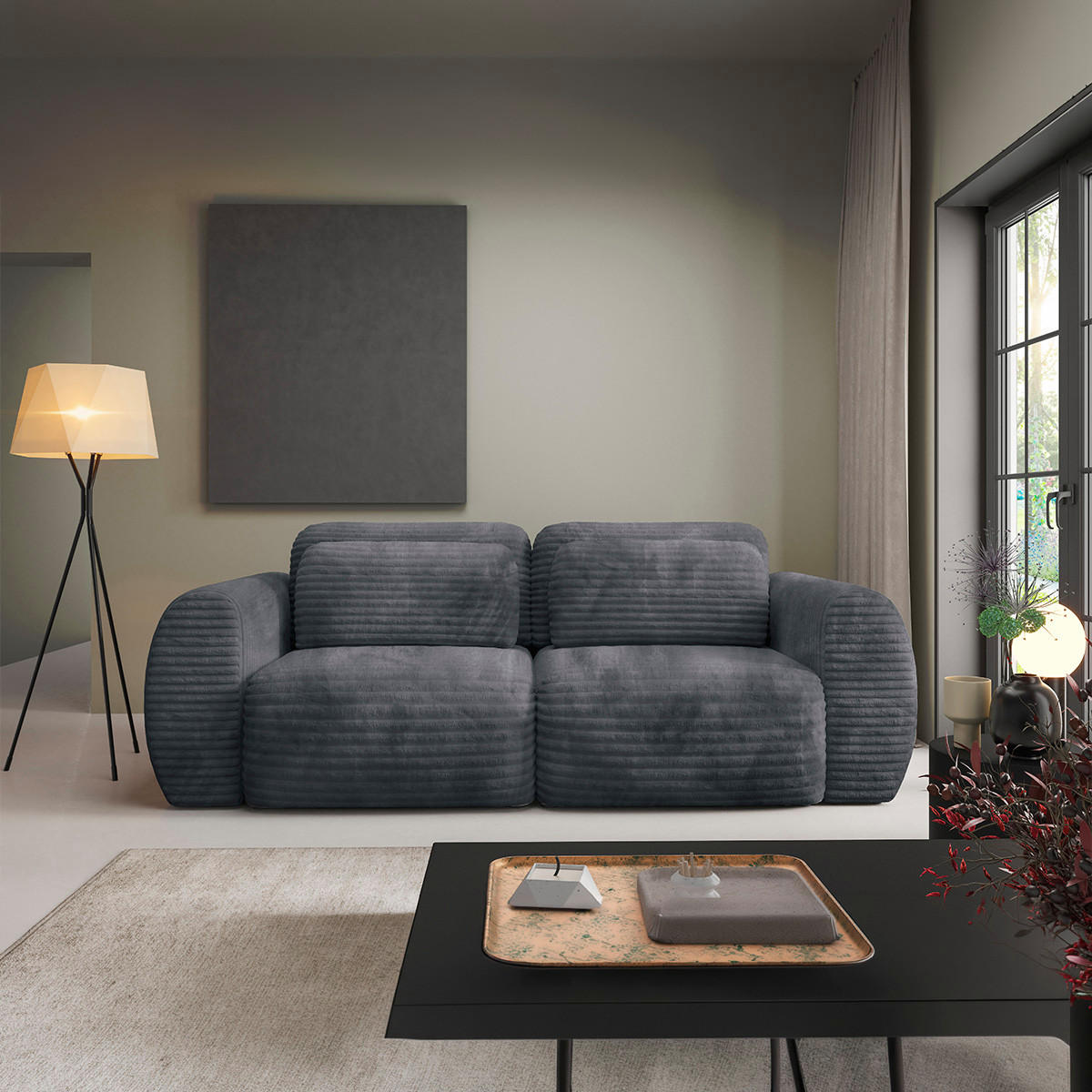 SOFA Camilla 3 Sitzplätze Dunkelgrau - Grau, Holz (266/95/121cm) - Petits-meubles