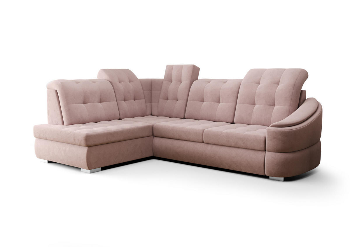 ECKSOFA KONGO RBN09, Eckcouch in L-Form mit Schlaffunktion, Farbe: Rosa, Velourstoff, Ottomane Links - Rosa, Textil (260/180cm) - O-Sofa