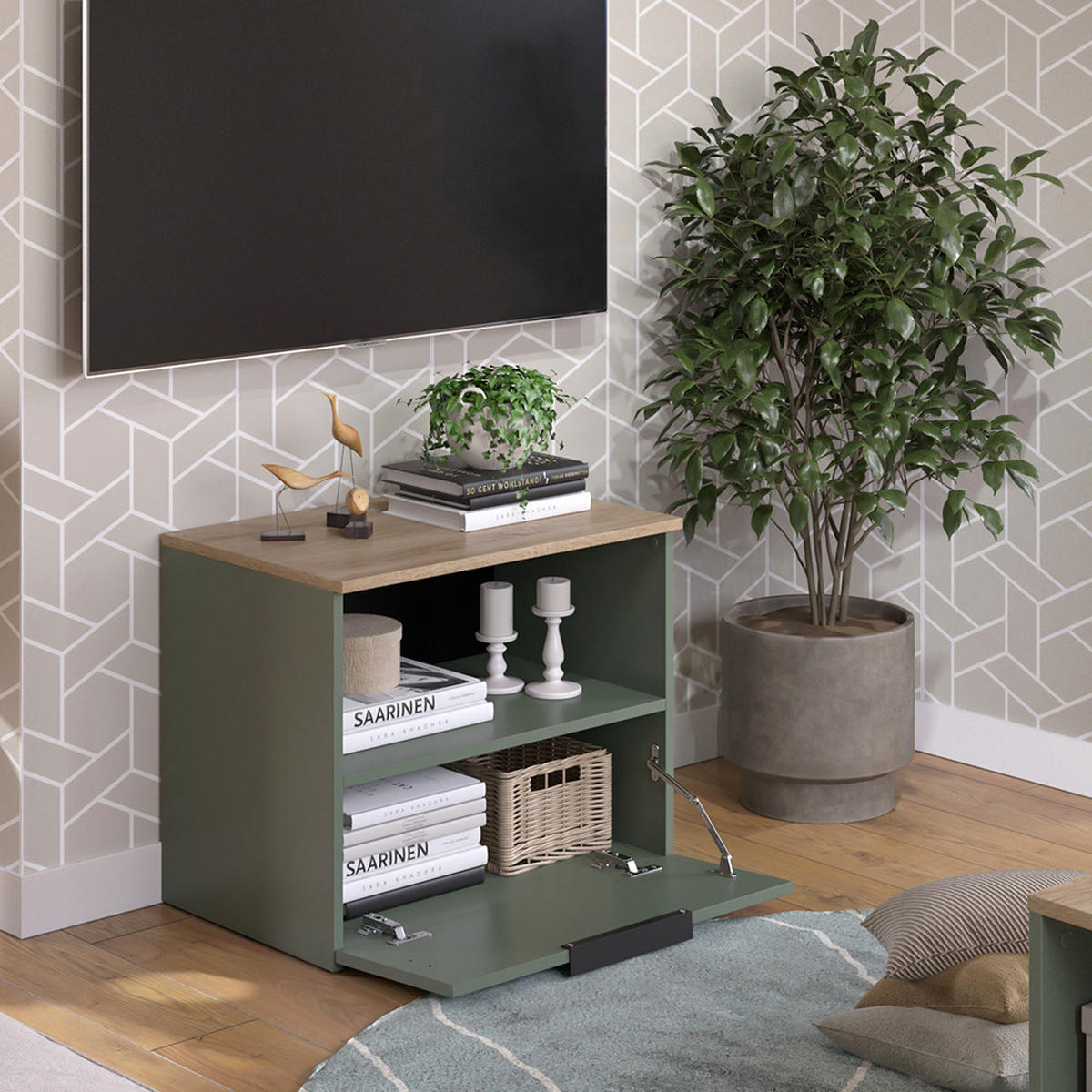 KOMMODE Wido Grün 60 x 50 cm mit klappe - Grün/Sonoma Eiche, Holzwerkstoff (60/50/40cm) - Vicco
