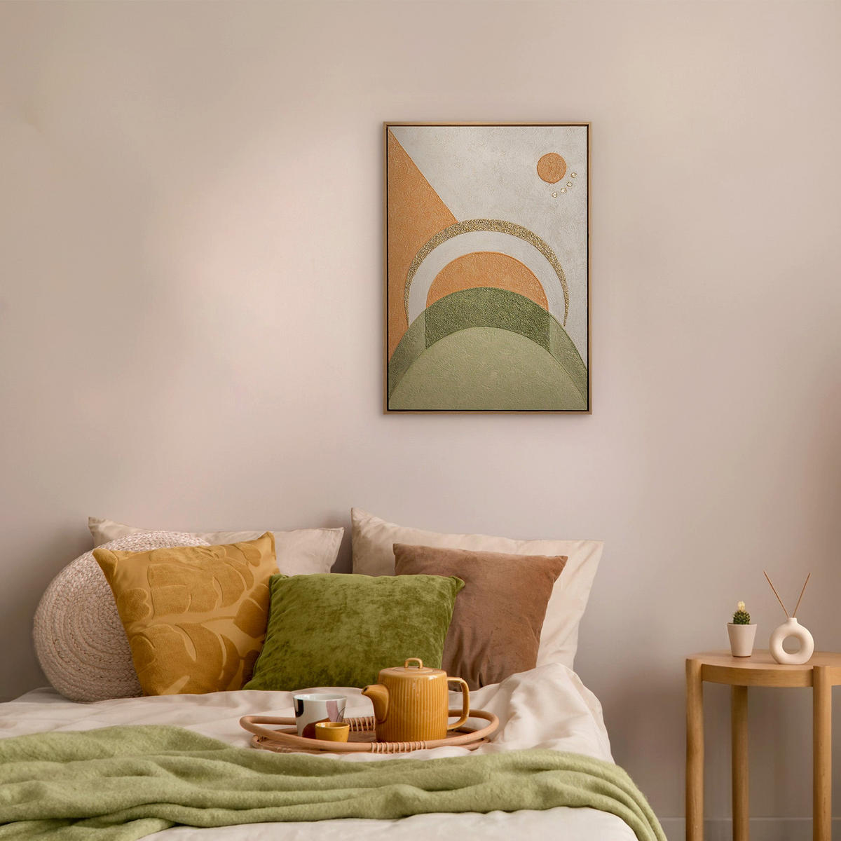 GEMÄLDE Geometrie der Sonne Schattenfugenrahmen Eichefarben 70x50 cm - Eichefarben, Holz (70/50cm) - YS-art gallery