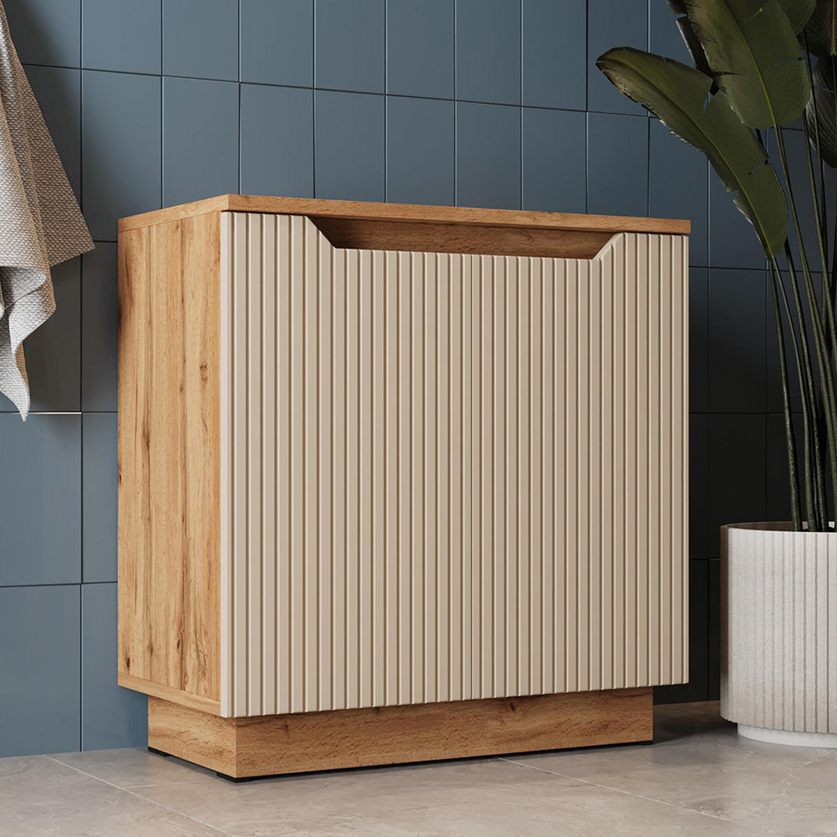 ZÁKLADNÍ SKŘÍŇKA POD UMYVADLO Lotta Dubový/kašmírový pruhovaný - kašmírová/barva dubu, kompozitní dřevo (59.8/62.1/32cm) - Vicco