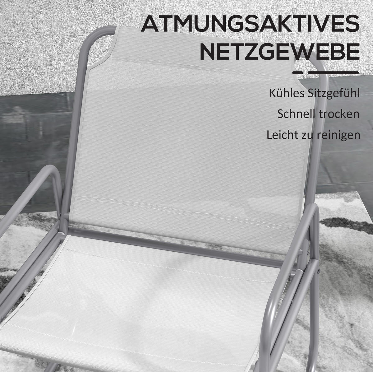 3-TEILIGES Gartenmöbel-Set aus Metall mit Netzstoff & Couchtisch - Grau, Metall - Modfu