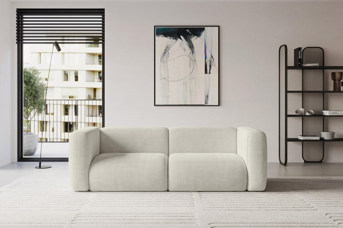 MODULARES Sofa 2-SITZER MIRA-S1 228x89x70 Creme cm Cord - Ecru/Creme, Holzwerkstoff/Kunststoff (228/70/89cm) - ALTDECOR