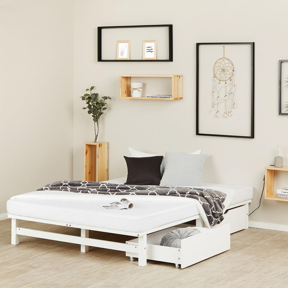 HOLZBETT mit Stauraum 140/200 cm weiß - Weiß, Holz (140/200cm) - Homestyle4u