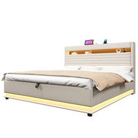 POLSTERBETT 180/200 cm Beige mit LED-Beleuchtung, USB- und Typ-C-Anschluss, hydraulischem Stauraum und Kopfteilfach - Beige, Textil (180/200cm) - OKMYHOME