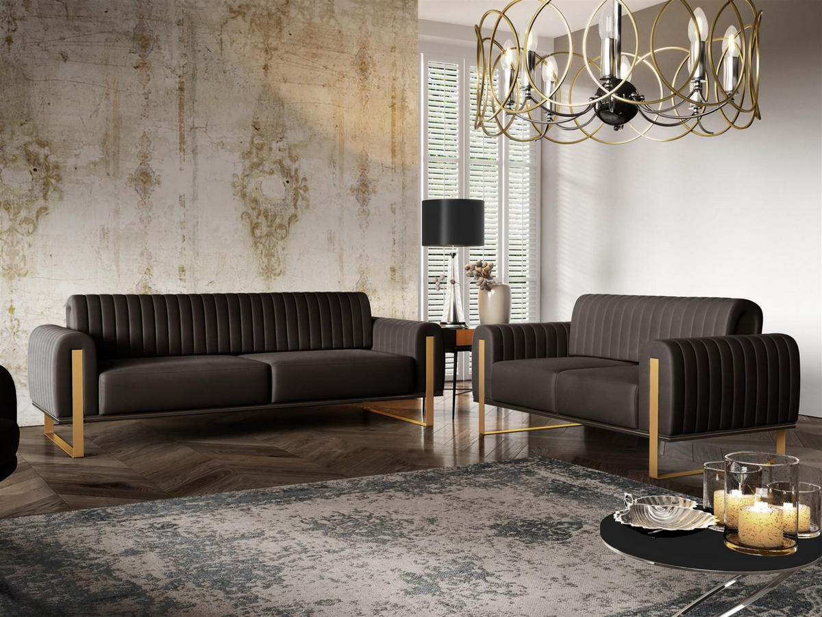 SOFASET Valerie 3-2 - Schwarz, Holzwerkstoff/Textil (228/79/90cm) - Fun Möbel