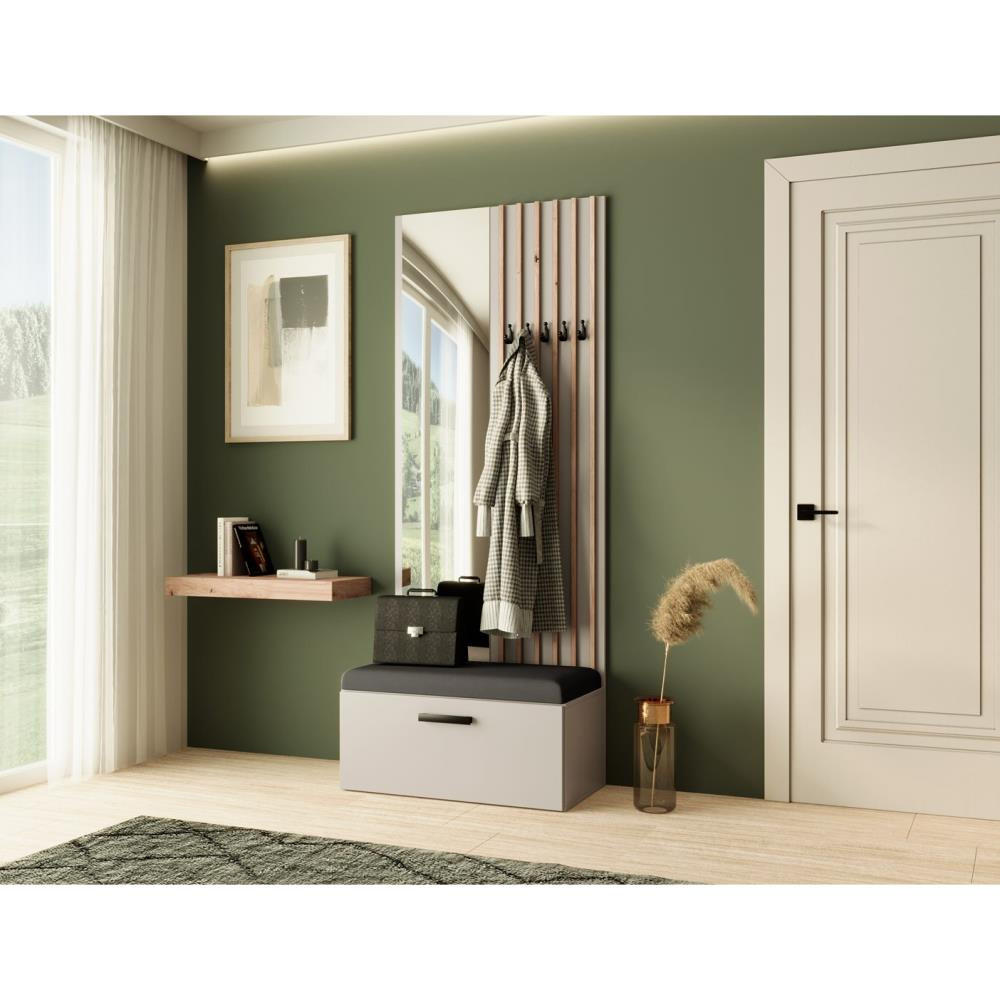 GARDEROBE Margaret II 81/203/43 mit Lamellen und Spiegel - Kaschmir/Schwarz, Holzwerkstoff/Kunststoff (81/203/43cm) - Beautysofa