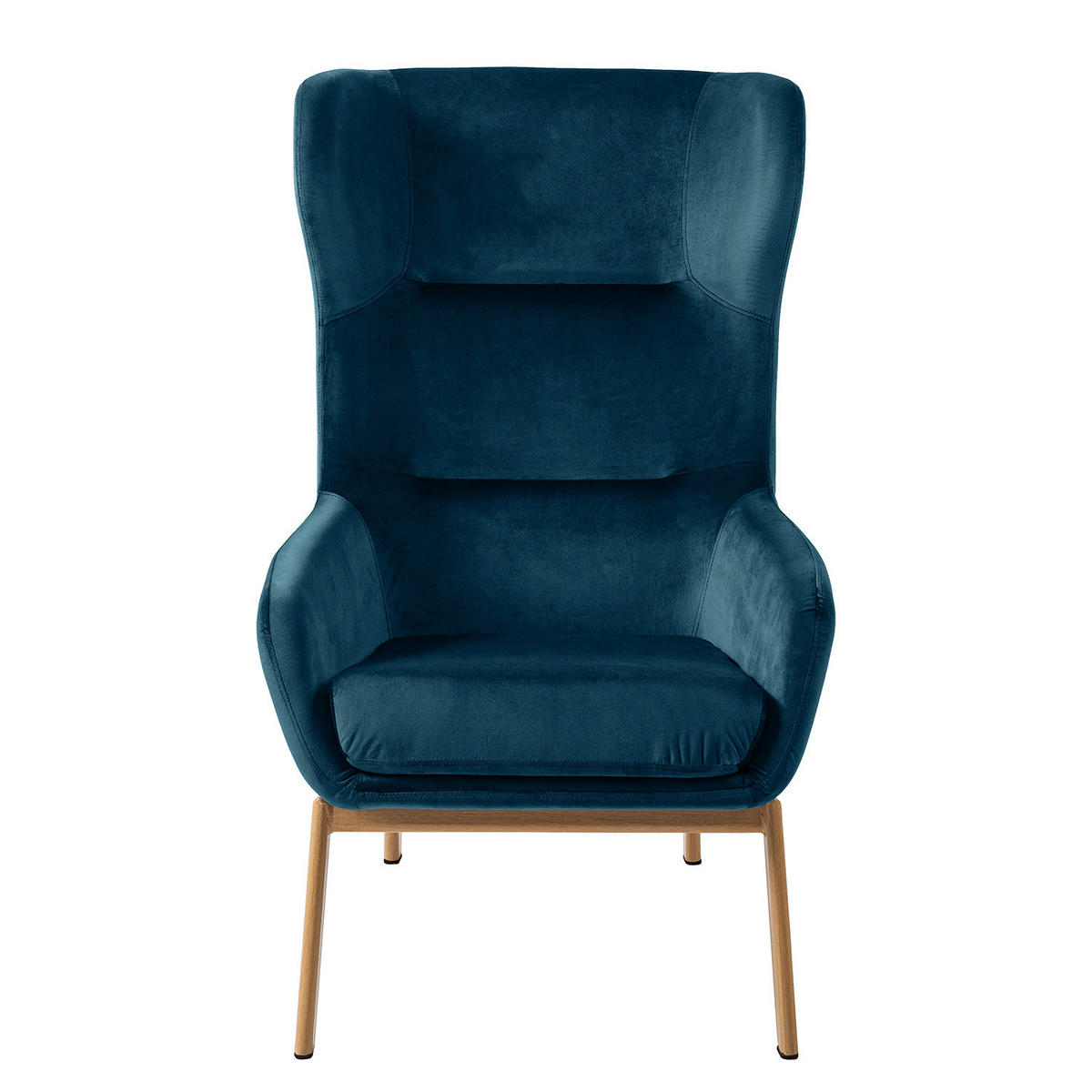 OHRENSESSEL - inkl. Hocker - Samt - Marineblau - Blau/Beige, Textil/Metall (65/100/88cm) - home24
