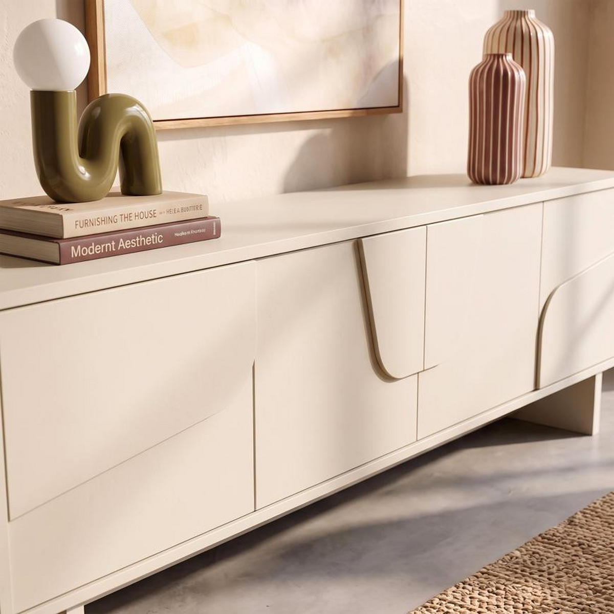 TV-SCHRANK FLORA beige, 160 cm, 4 Türen, Melamin-Oberfläche - Beige, Holzwerkstoff (160/52/40cm) - Sicaan