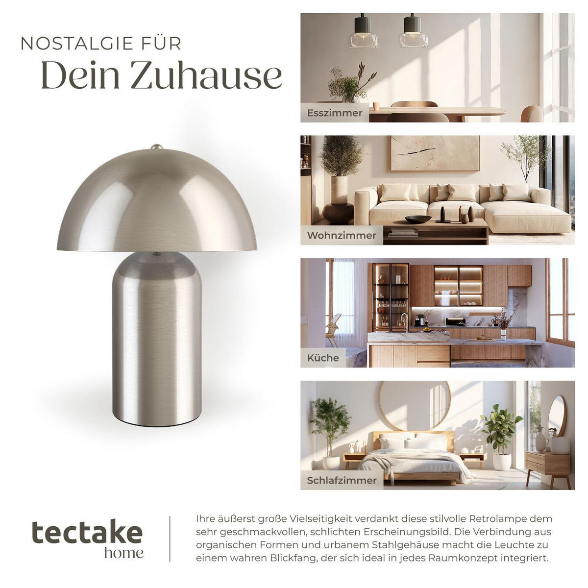 AKKU-TISCHLAMPE Kade,25 x 34 cm,Nickel matt - Nickelfarben, Metall (25/25/34cm) - tectake