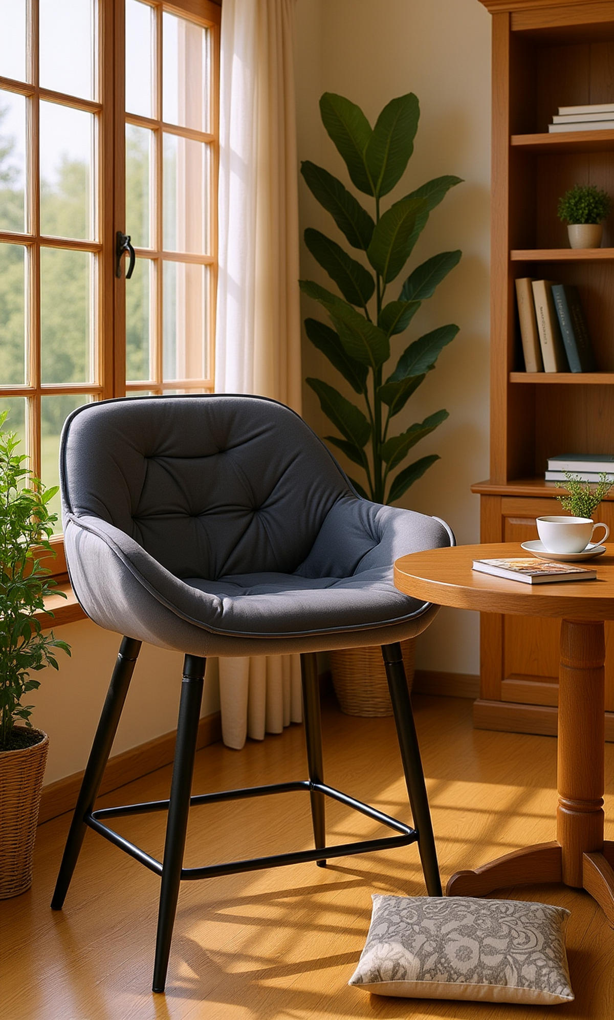 BARHOCKER 2er Set Gibal 76 Samt dunkelgrau - Schwarz/Grau, Textil/Metall (54/103/57.5cm) - TPFLiving