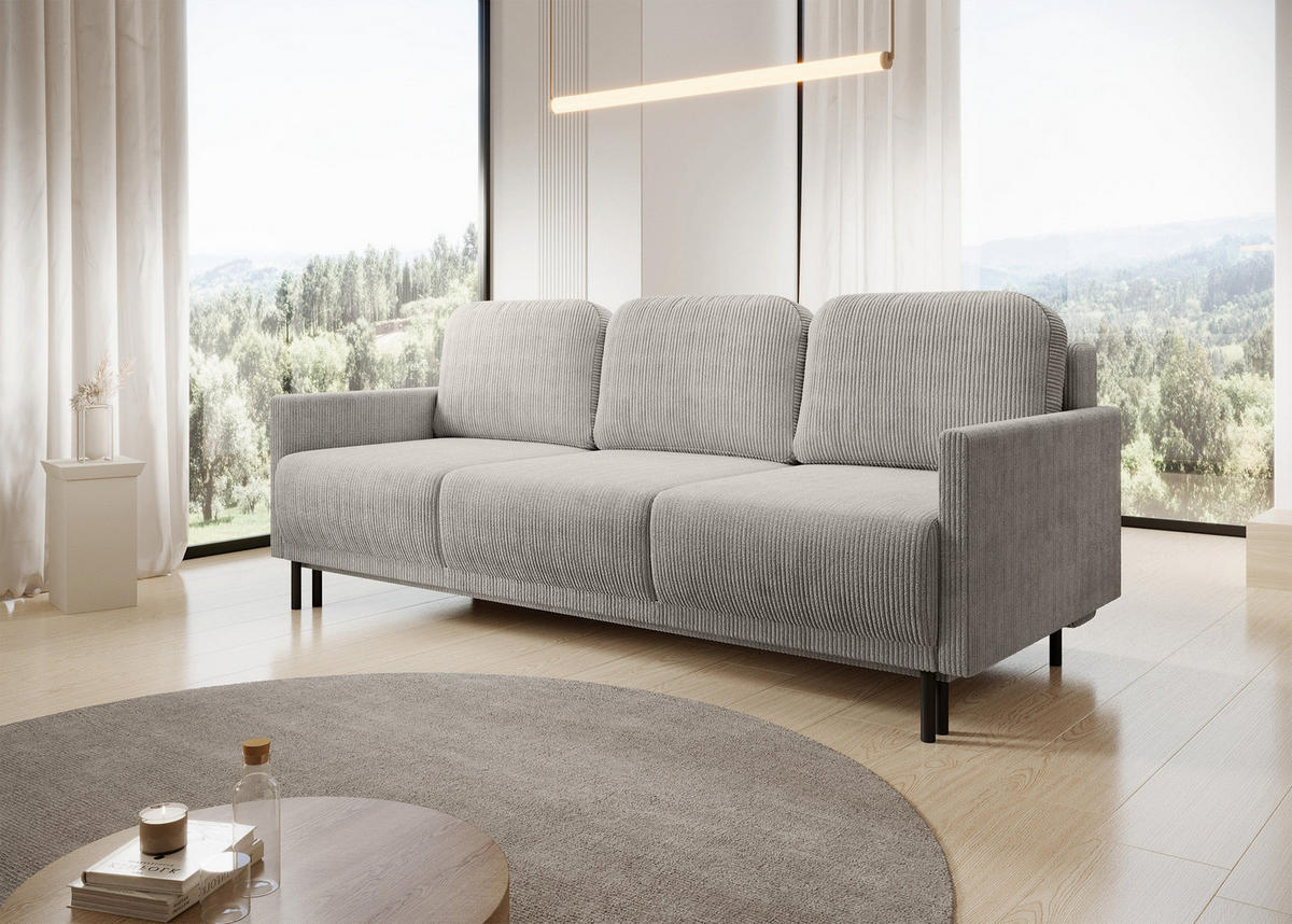SCHLAFSOFA Hamiel Hellbeige Cordbezug 212 cm - Ecru/Schwarz, Holz/Textil (212/87/97cm) - Selsey