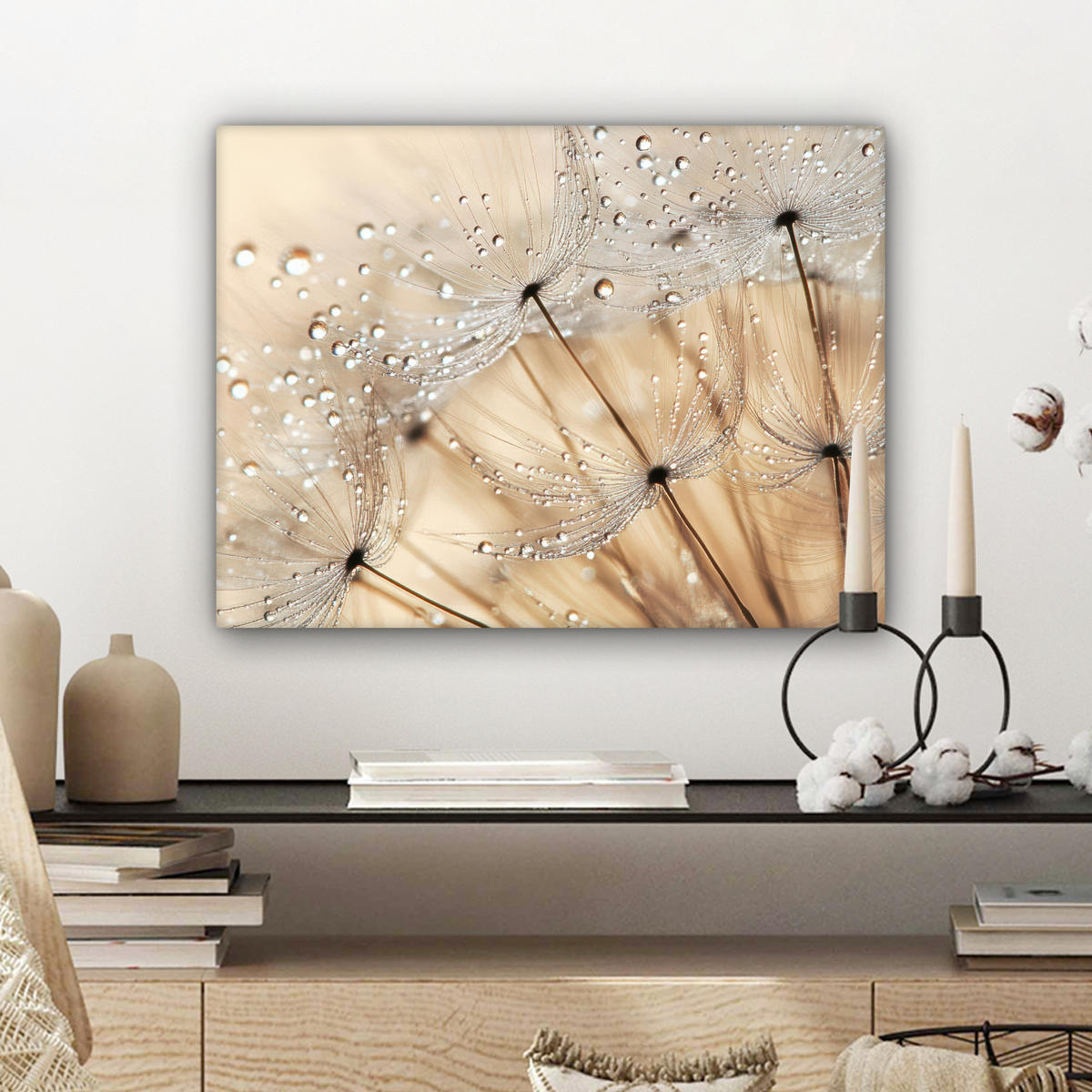 OBRAZ NA PLÁTNĚ Pampeliška - Abstraktní - Příroda - Béžová 40x30 cm - hnědá, textil (40/30cm) - MuchoWow