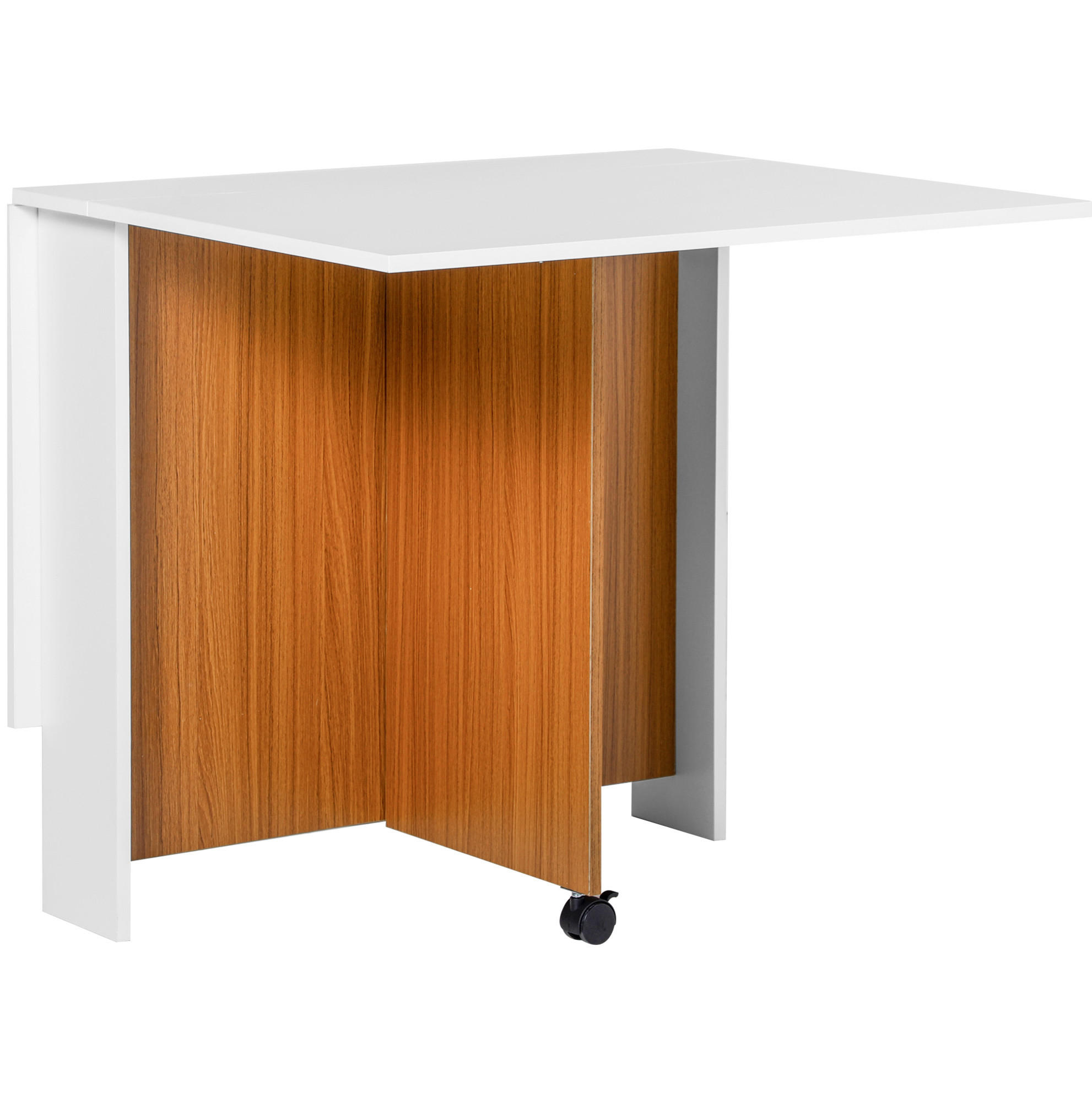 KLAPPTISCH 120/80/73 cm, seitlich ausklappbar und mobil auf Rollen - Weiß, Holzwerkstoff (120/80/73cm) - BEAOK
