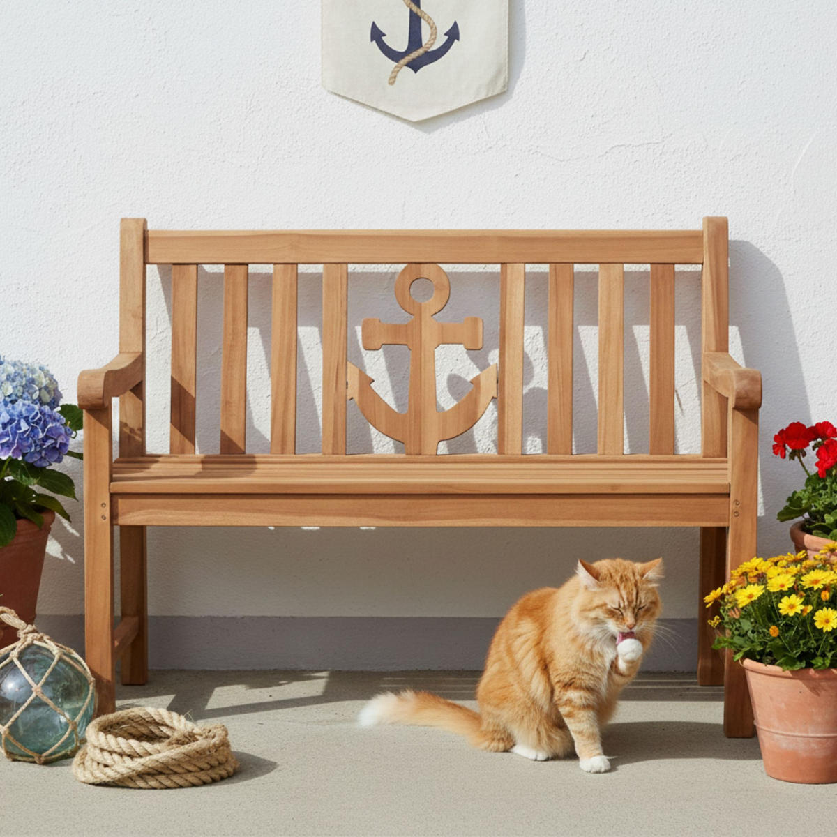 GARTENBANK Anker - Naturfarben, Holz/Metall (120/94/60cm) - Mr. Deko