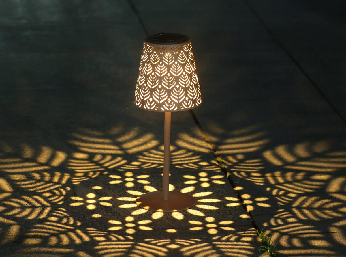 LED-SOLAR-TISCHLEUCHTE - wetterfest mit Dämmerungssensor und Schattenspiel für Garten und Terrasse, 2er-Set - Weiß, Metall (12/12/30cm) - Northpoint