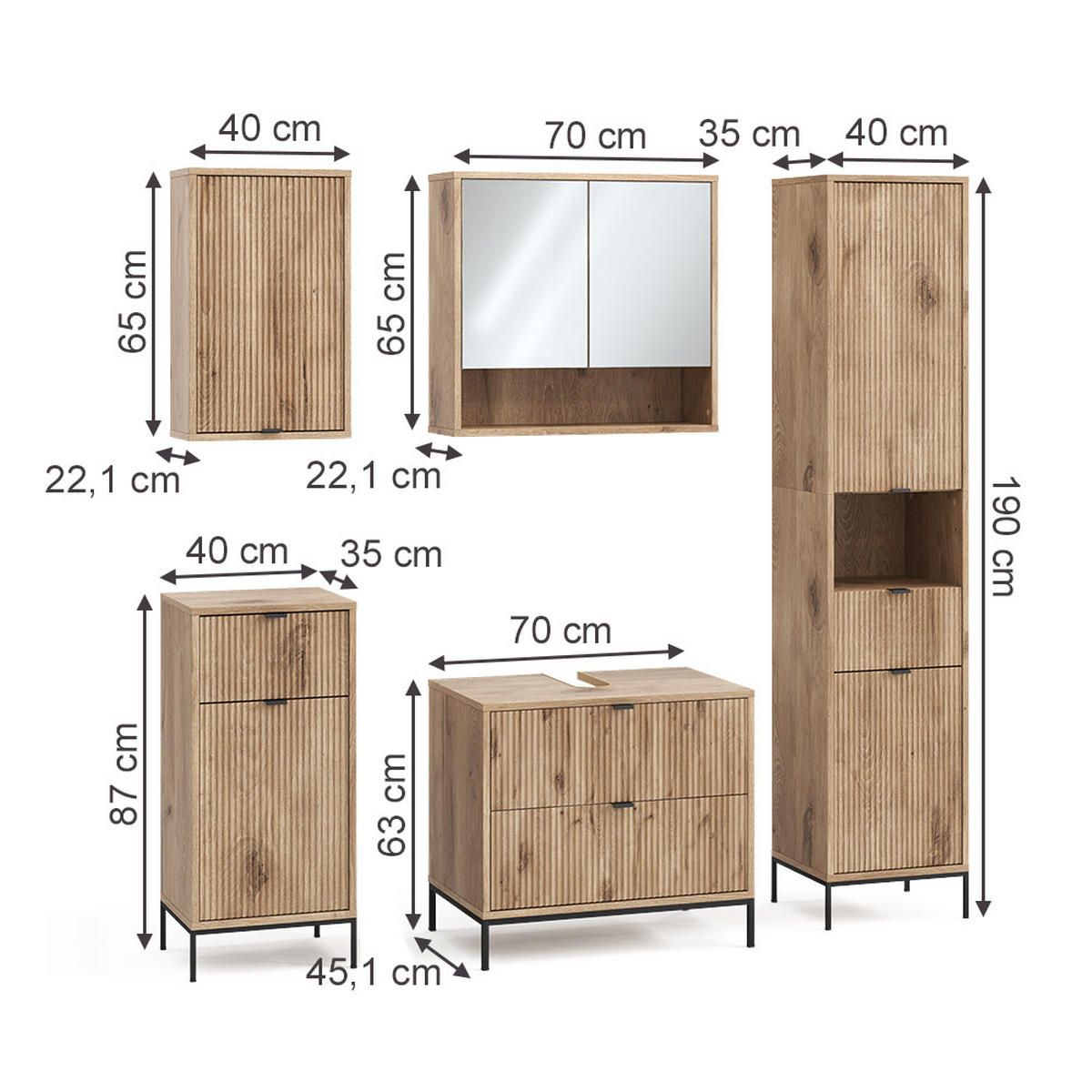 BADMÖBEL-SET Eliza Viking Oak 5 Teile - Eichefarben, Holzwerkstoff (70/63/45.1cm) - Vicco