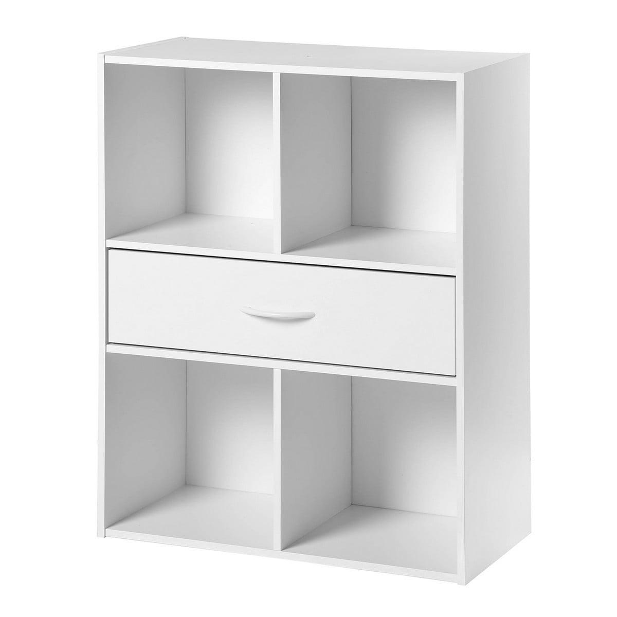 AUFBEWAHRUNGSREGAL 4 Fächer mit einer Schublade - Weiß, Holzwerkstoff (29.5/80/62cm) - Calicosy