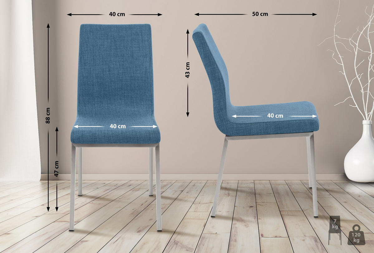 STUHL Stoff blau - Blau/Edelstahlfarben, Textil/Metall (40/88/50cm) - CLP