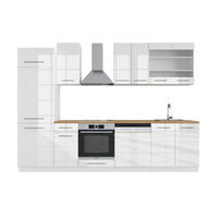 KÜCHENZEILE Fame-Line Weiß 300 cm ohne AP - Weiß Hochglanz/Weiß, Holzwerkstoff (300/81.6/46cm) - Vicco
