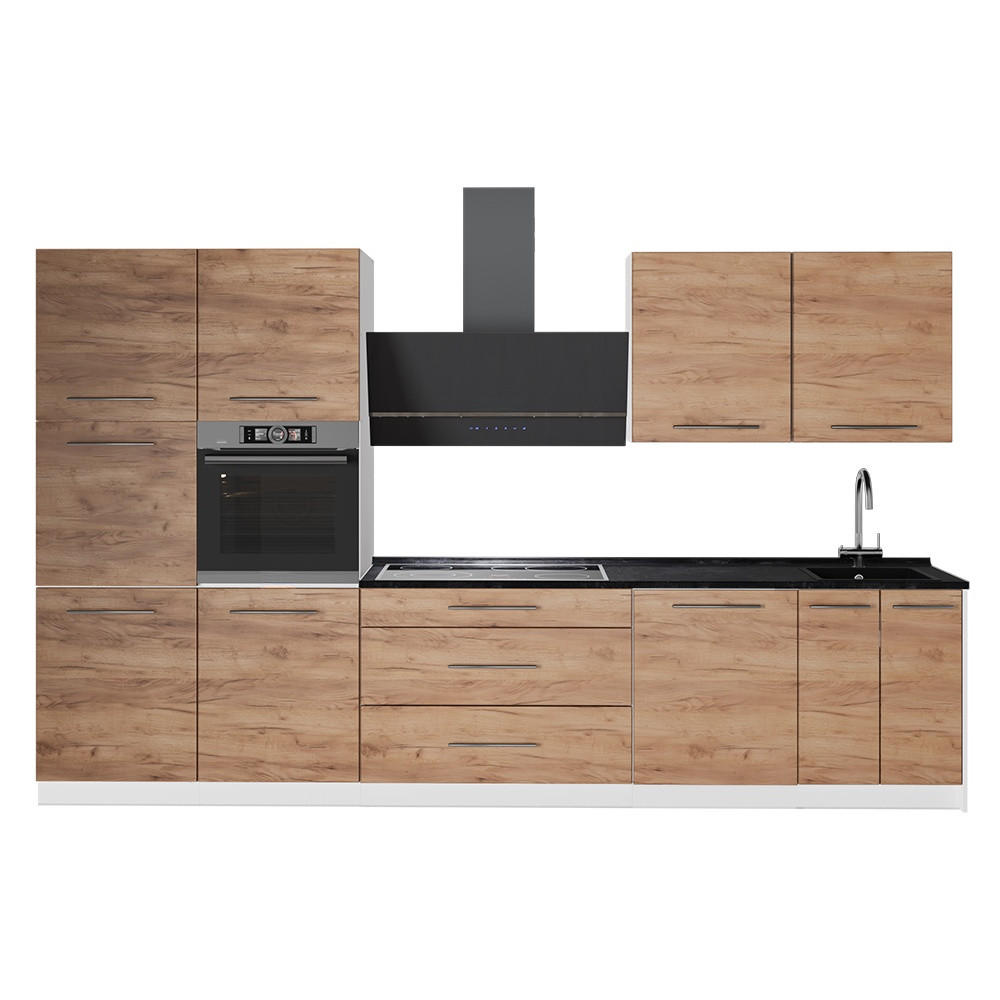 KÜCHENZEILE Fame-Line, Goldkraft Eiche, 340 cm, AP Anthrazit - Honigeiche/Weiß, Holzwerkstoff (340/206.8/60cm) - Vicco