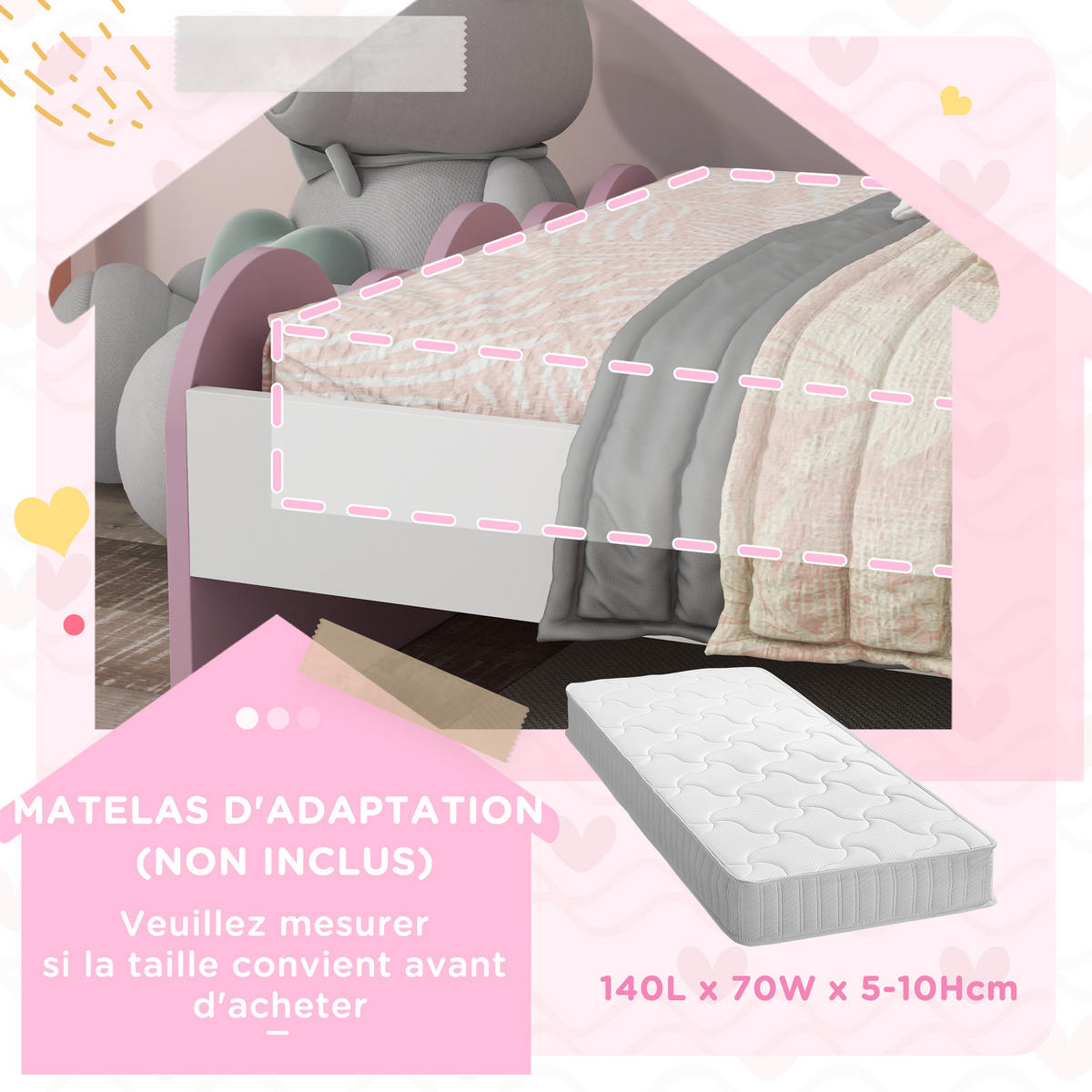 KINDERBETT 140x70 cm DE-14552 mit Regenbogen-Design, inkl. Lattenrost Rosa - Pink, Holzwerkstoff (70/140cm) - ComfortXL