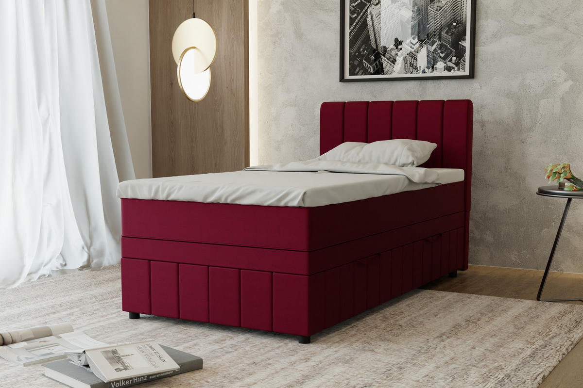 BOXBETT AVALON 100 x 200 cm mit Bettkasten und Topper - Rot - Rot, Holz - Panda Möbel