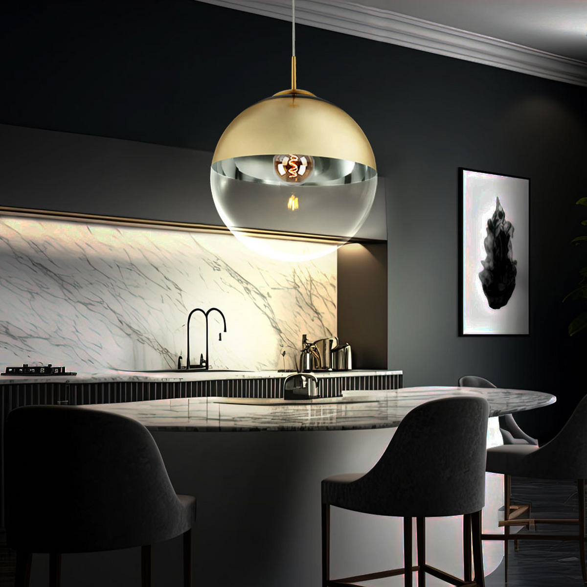 HÄNGELEUCHTE VARUS transparent Glas goldfarben - Goldfarben, Glas (33/33/120cm) - Globo Lighting