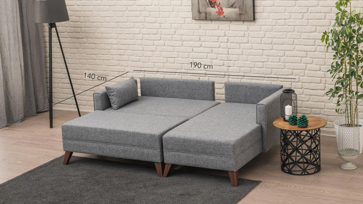 ECKSOFA mit Hocker als Schlaffläche, perfekt für kleine Räume - Walnussfarben/Braun, Holz/Kunststoff (140/205cm) - myHomelando