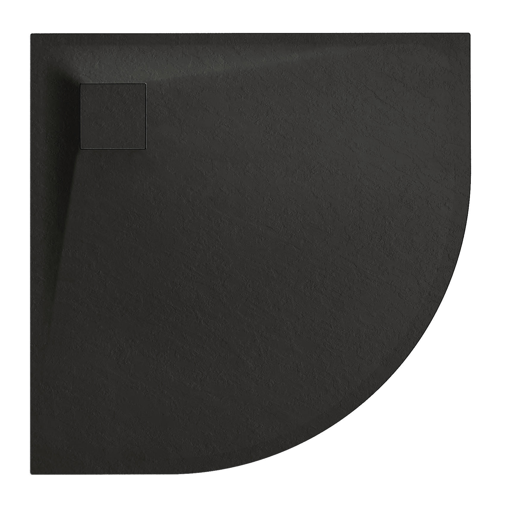 DUSCHWANNE vidar halbrund schwarz, Steinoptik, 2-tlg. Set mit Ablaufgarnitur, 90/90/3,2 cm - Schwarz, Kunststoff (90/3.2/90cm) - bad land