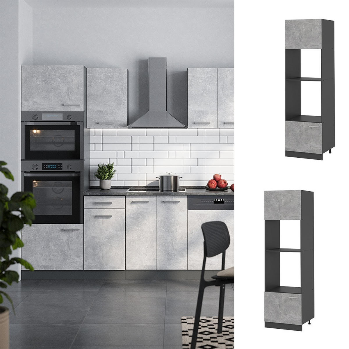 MIKROWELLENSCHRANK R-Line Beton 60 cm - Anthrazit/Grau, Holzwerkstoff (60/206.8/57.2cm) - Vicco