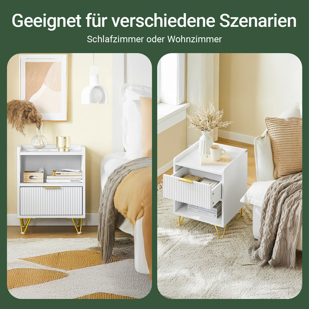 NACHTTISCH Weiß - Weiß, Holzwerkstoff (40/51/40cm) - SoBuy