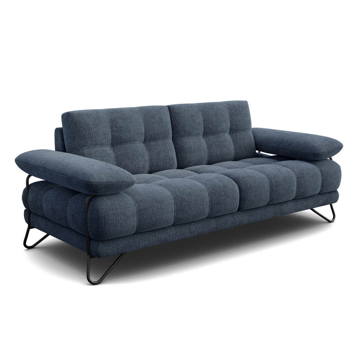 SOFA BUBBARA 2,5-Sitzer, marineblau - Blau/Schwarz, Holz/Textil (215/87/96cm) - Courtois Laville